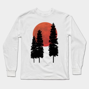 Blood Moon with Evergreens Long Sleeve T-Shirt